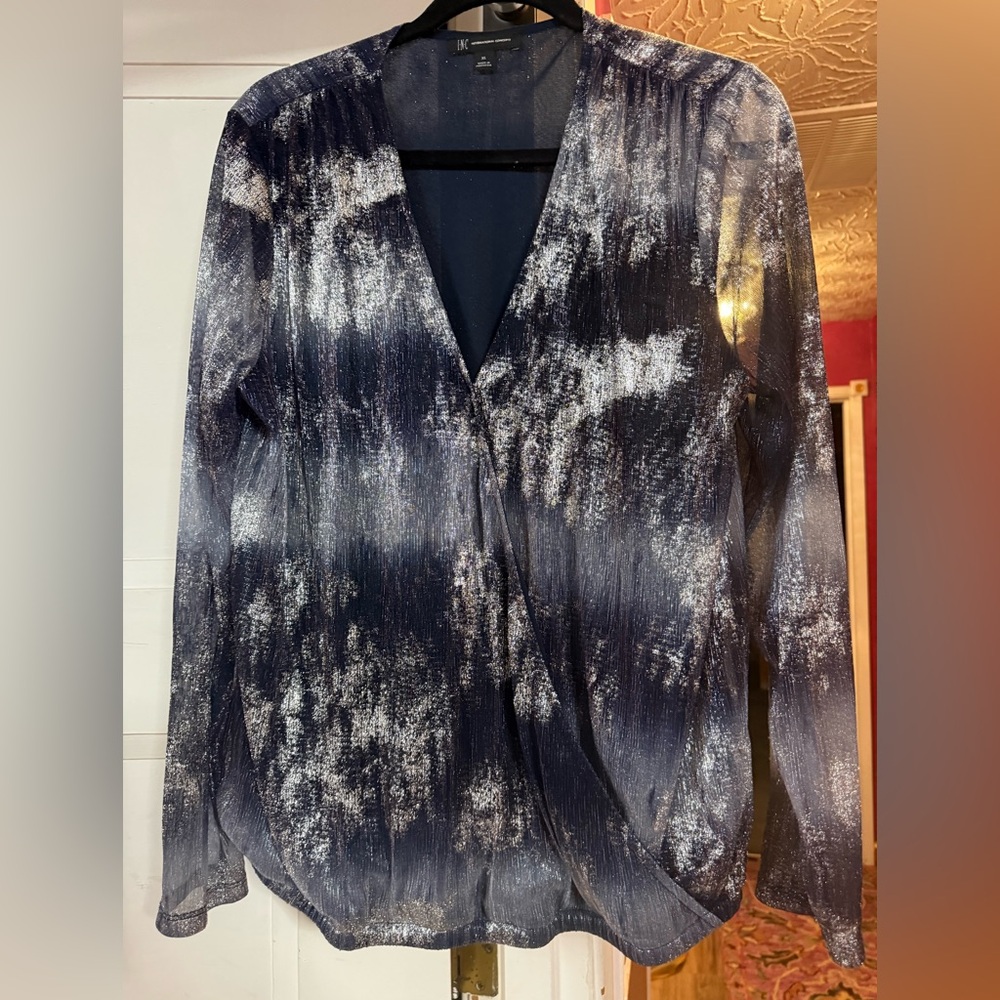 Elegant Navy and Metallic Silver Women's Top. Never worn